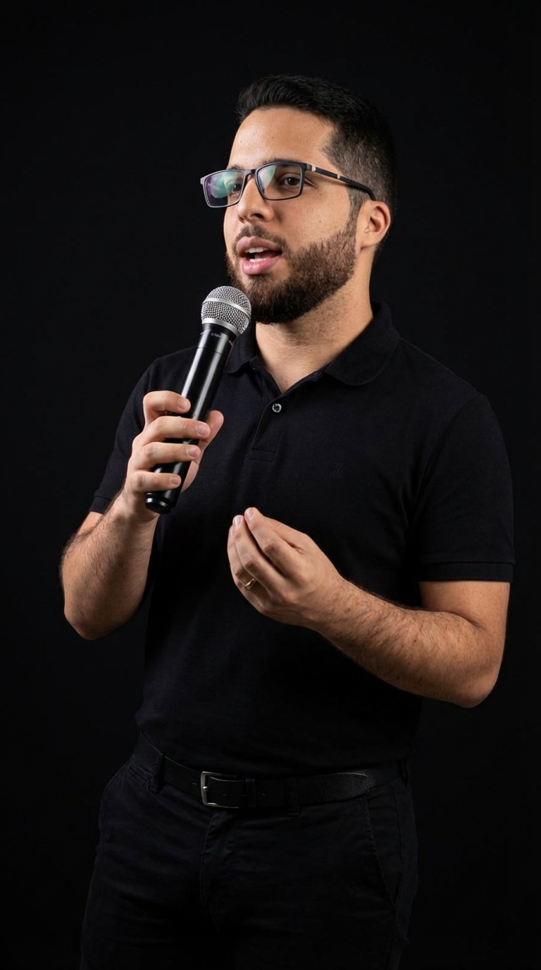Jonatas em foto de apresentação com microfone